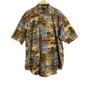 Ducks Unlimited Button Shirt Men Size L Hunting Dog Mallard Patterned Outdoor